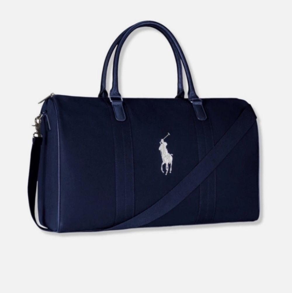 Polo by Ralph Lauren Navy Canvas Duffel Gym Travel Bag New, Check Handles!